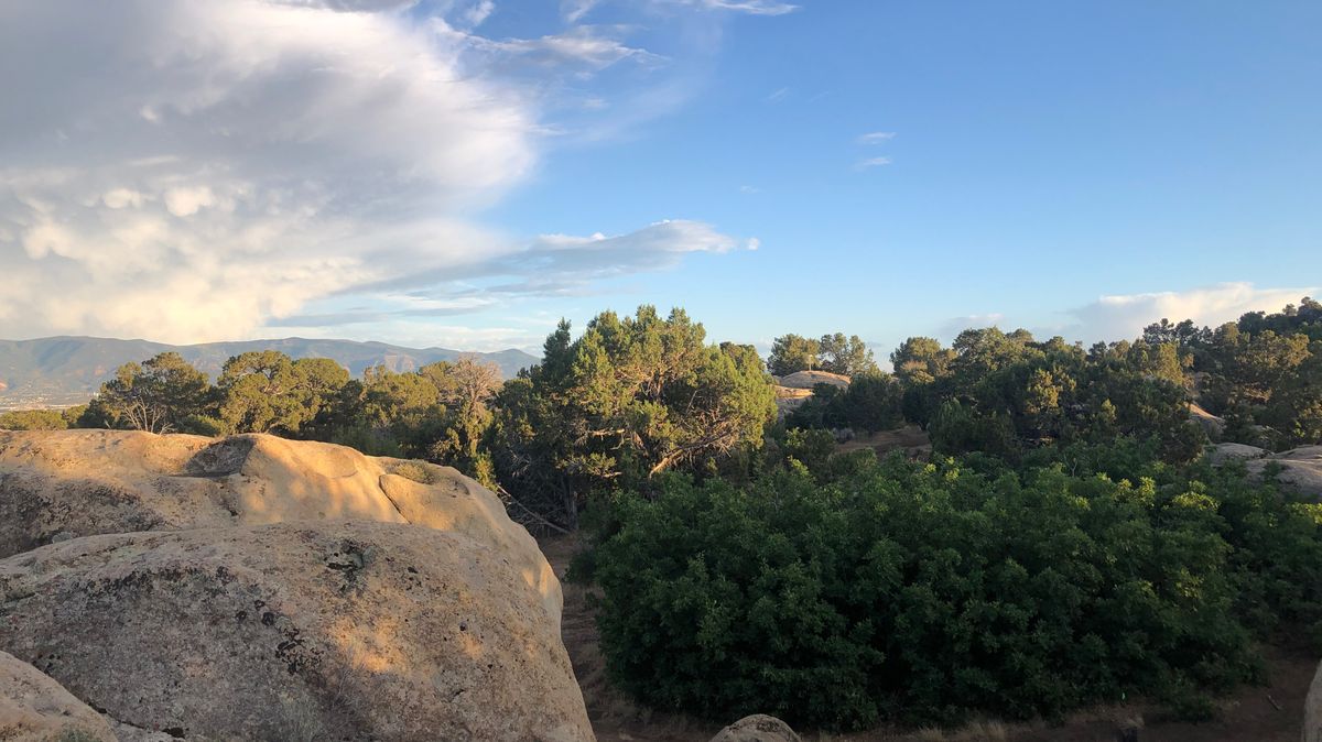 Granite boulders and juniper trees at Ironside Disc Golf Course near Cedar City